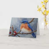 Waterverf winter-Oostelijke Bluebird & Berries Kaart (Gele Bloem)