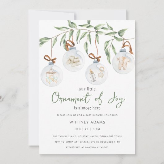 Waterverf Winter Ornamenten Baby shower Kaart (Voorkant)