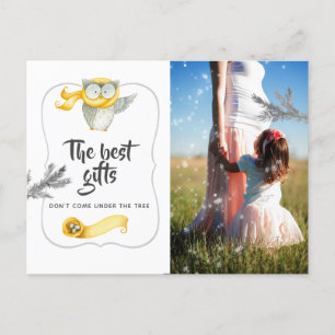 Waterverf Winter Owl Kerstmis Baby Verwacht Aankondigingskaart