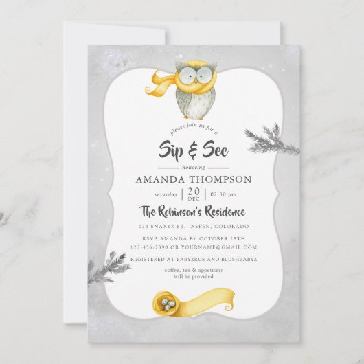 Waterverf Winter Owl Kerstmis Kaart (Voorkant)