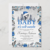 Waterverf Winter Penguin Blue Baby shower Kaart (Voorkant)