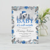 Waterverf Winter Penguin Blue Baby shower Kaart (Staand voorkant)