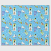 Waterverf Winter Penguins w Snowflakes Snowboard Cadeaupapier (Vlak)