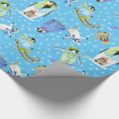 Waterverf Winter Penguins w Snowflakes Snowboard Cadeaupapier (Hoek)