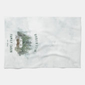 Waterverf Winter Pine Forest Family Cabin Theedoek (Horizontaal)