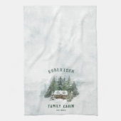 Waterverf Winter Pine Forest Family Cabin Theedoek (Verticaal)