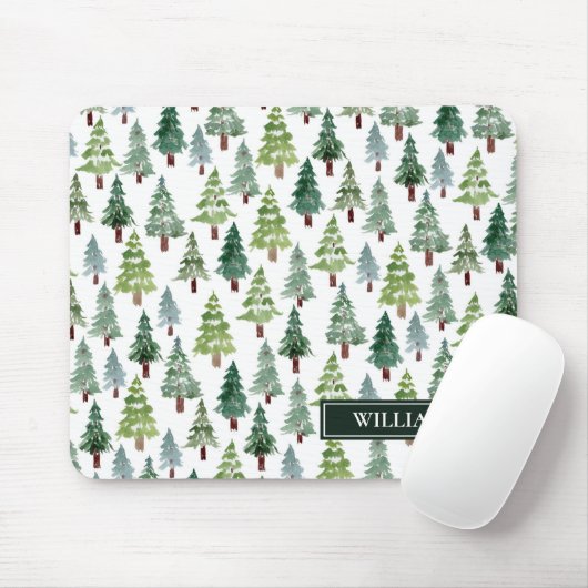 Waterverf Winter Pine Forest Personalized Muismat (Met muis)