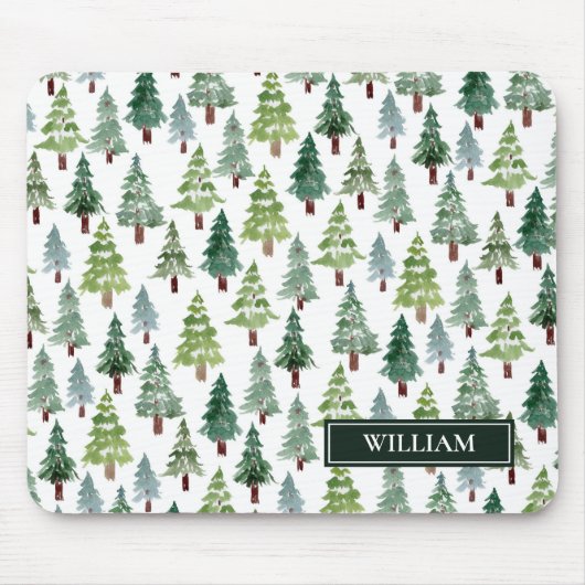 Waterverf Winter Pine Forest Personalized Muismat (Voorkant)