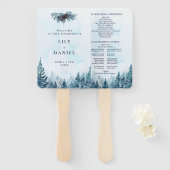 Waterverf Winter Pine Forest Wedding Programma Handwaaier (Voorkant en achterkant)