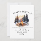 Waterverf Winter Pine Tree Bonfire Christmas Kaart (Voorkant)