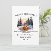 Waterverf Winter Pine Tree Bonfire Christmas Kaart (Staand voorkant)