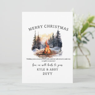Waterverf Winter Pine Tree Bonfire Christmas Kaart