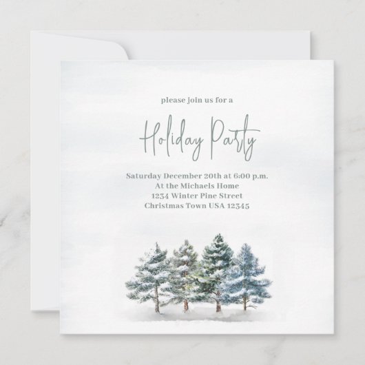 Waterverf Winter Pine Tree Holiday Party Kaart (Voorkant)