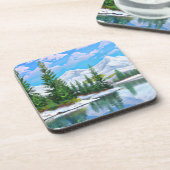 Waterverf Winter Pine Trees Snowy Mountain Bier Onderzetter (Linkerzijde)