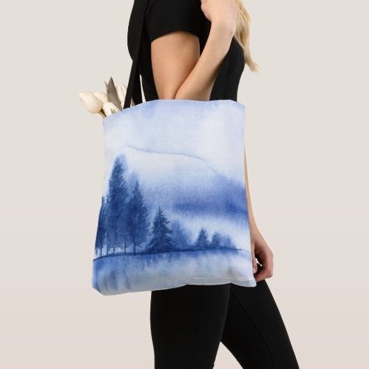 Waterverf Winter Pine Trees Tote Bag (Dichtbij)