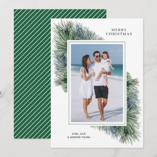 Waterverf Winter Pines Kerstfoto Feestdagenkaart (Voorkant / Achterkant)