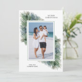 Waterverf Winter Pines Kerstfoto Feestdagenkaart (Staand voorkant)