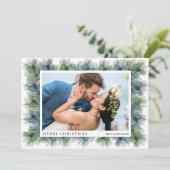 Waterverf Winter Pines Kerstfotokaarten Feestdagenkaart (Staand voorkant)