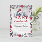 Waterverf Winter Pinguin Baby shower Uitnodiging (Staand voorkant)