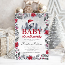 Waterverf Winter Pinguin Baby shower Uitnodiging