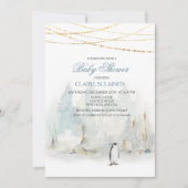 Waterverf Winter Pinguin Baby shower Uitnodiging (Voorkant)