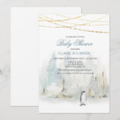 Waterverf Winter Pinguin Baby shower Uitnodiging (Voorkant / Achterkant)