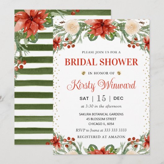 Waterverf Winter Poinsettia Bloemen Vrijgezellenfe Kaart (Voorkant / Achterkant)