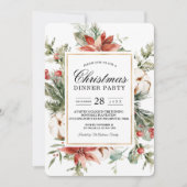 Waterverf Winter Poinsettia & Green Pine Tree I Kaart (Voorkant)