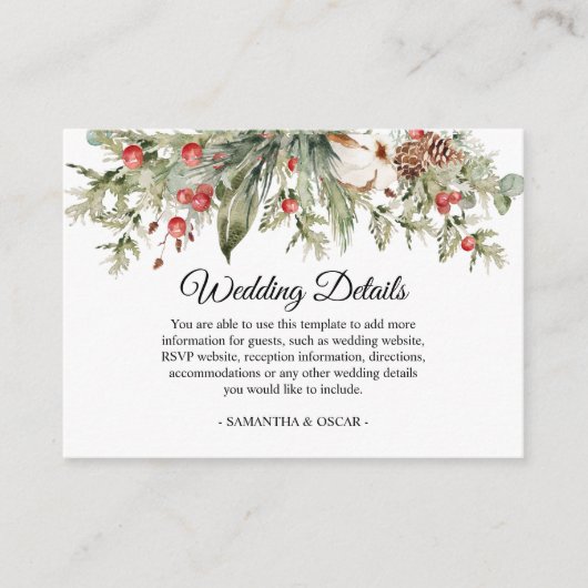 Waterverf Winter Poinsettia & Green Pine Tree  Informatiekaartje (Voorkant)