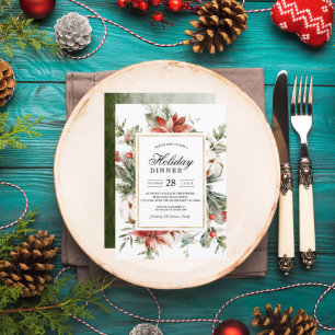 Waterverf Winter Poinsettia & Green Pine Tree Kaart