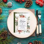 Waterverf Winter Poinsettia & Green Pine Tree Kaart