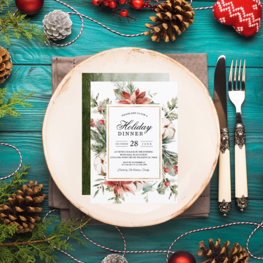 Waterverf Winter Poinsettia & Groene Pijnboom  Kaart