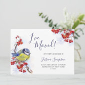 Waterverf Winter Redberry Tit Bird Moving Aankondiging (Staand voorkant)