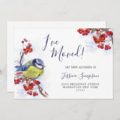 Waterverf Winter Redberry Tit Bird Moving Aankondiging (Voorkant / Achterkant)