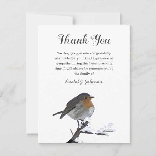 Waterverf Winter Robin Bird | Begrafenis Bedankt (Voorkant)