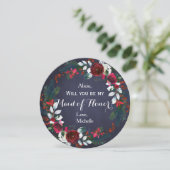 Waterverf Winter Rode Pioenen Krans Maid of Honor Kaart (Staand voorkant)