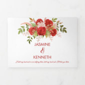 Waterverf Winter Rode Rozen en groen Bruiloft | Drieluik Uitnodiging (Cover)