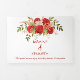 Waterverf Winter Rode Rozen en groen Bruiloft | Drieluik Uitnodiging