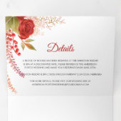 Waterverf Winter Rode Rozen en groen Bruiloft | Drieluik Uitnodiging (Binnenzijde eerst)