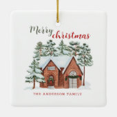 Waterverf Winter Rood Groene Noordse Pijnbomen Ker Keramisch Ornament (Achterkant)