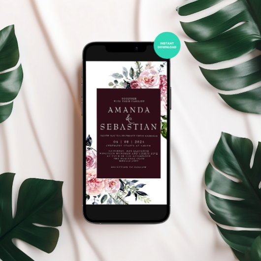 Waterverf Winter Roze Bloemen Lijst Trouwfeest Kaart