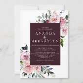 Waterverf Winter Roze Bloemen Lijst Trouwfeest Kaart (Voorkant)