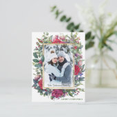 Waterverf Winter Rozen Bloemen Foto Kerstmis Briefkaart (Staand voorkant)