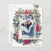 Waterverf Winter Rozen Bloemen Foto Kerstmis Briefkaart (Voorkant / Achterkant)