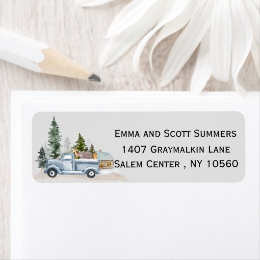 Waterverf Winter Rustic Truck Woodland Adres Etiket (Insitu)