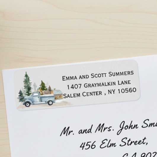 Waterverf Winter Rustic Truck Woodland Adres Etiket