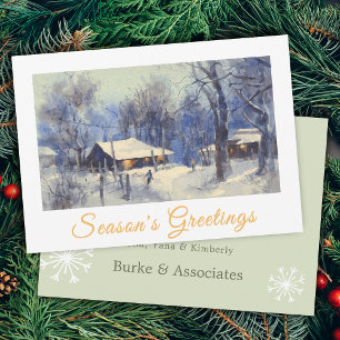 Waterverf Winter Scene Business Seasons Greetings Feestdagenkaart