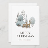 Waterverf Winter Scene deer kerstkaarten Feestdagenkaart (Voorkant / Achterkant)