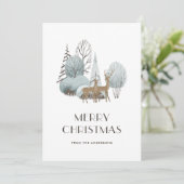 Waterverf Winter Scene deer kerstkaarten Feestdagenkaart (Staand voorkant)
