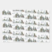 Waterverf Winter Scene Woodland Forest Reindeer Inpakpapier Vel (Voorkant 3)
